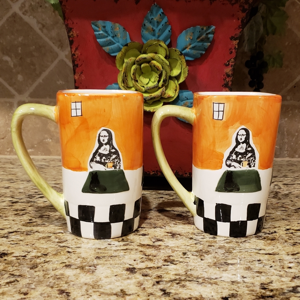 Frangelico & Coffee - Set of 2 Vintage Mona Lisa Collectable Coffee Mugs